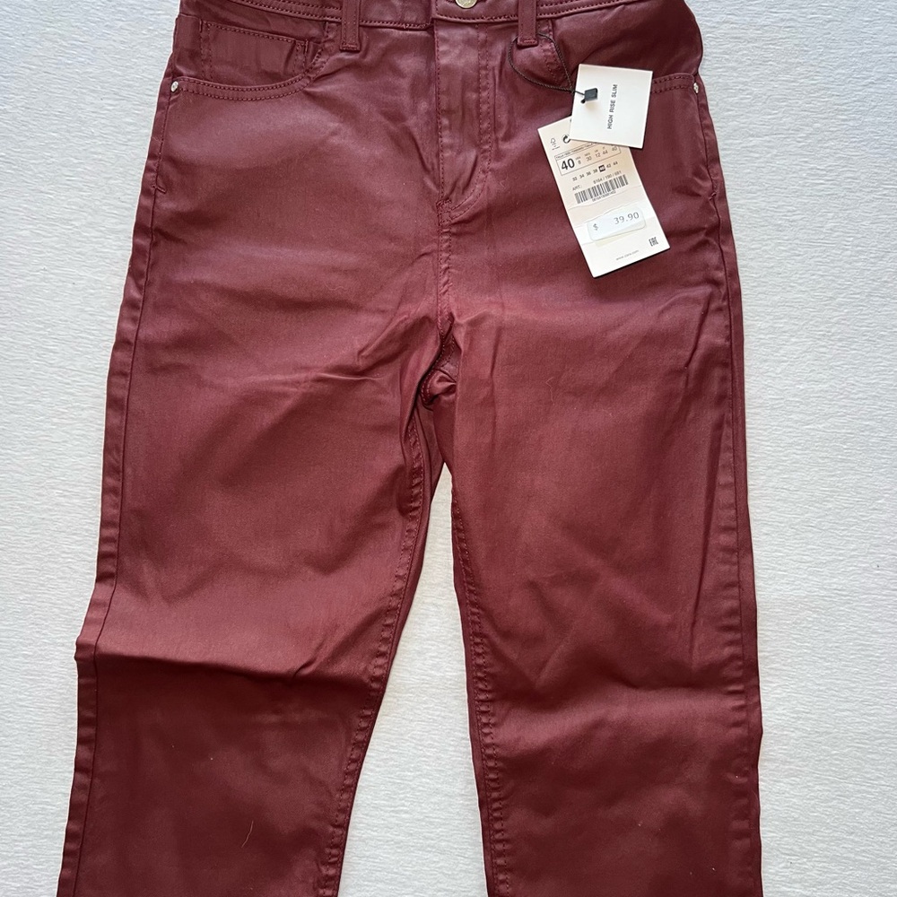 Zara High Rise Slim Burgundy Pant NWT